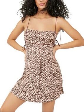 Free People Kai Brown and Cream Geometric Patterned Mini Dress Size: S